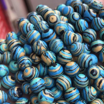 Picture of Malachite ( Synthetic ) Beads Round Yellow & Blue Dyed & Heated 4mm Dia., 39cm(15 3/8") - 38cm(15") long, 1 Strand (Approx 90 PCs/Strand)