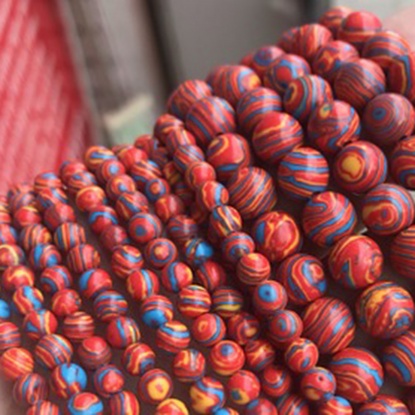 Изображение Малахит ( Синтетический ) Бусины Круглые Красный и Синий Крашеный 4мм диаметр, 39см - 38см длина, 1 Нитка (Примерно 90 шт/Нитка)