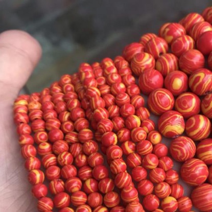 Picture of Malachite ( Synthetic ) Beads Round Red & Yellow Dyed & Heated 6mm Dia., 39cm(15 3/8") - 38cm(15") long, 1 Strand (Approx 62 PCs/Strand)