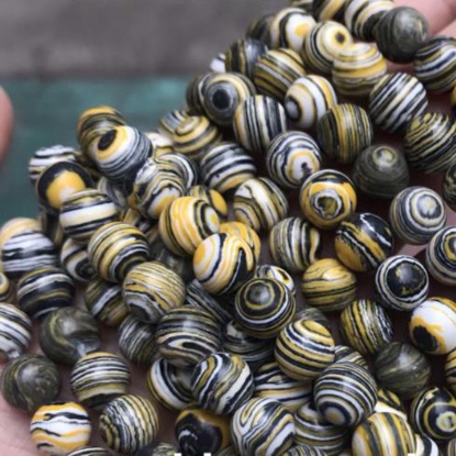 Picture of Malachite ( Synthetic ) Beads Round Black & Yellow Dyed & Heated 6mm Dia., 39cm(15 3/8") - 38cm(15") long, 1 Strand (Approx 62 PCs/Strand)