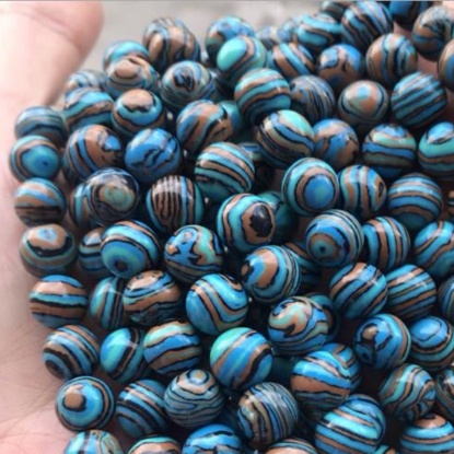 Bild von Malachit ( Synthetisch ) Perlen Rund Blau Gefärbt 8mm Dia., 39cm - 38cm lang, 1 Strang 46 PCs/Str