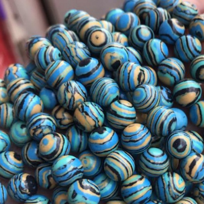 Picture of Malachite ( Synthetic ) Beads Round Yellow & Blue Dyed & Heated 8mm Dia., 39cm(15 3/8") - 38cm(15") long, 1 Strand (Approx 46 PCs/Strand)