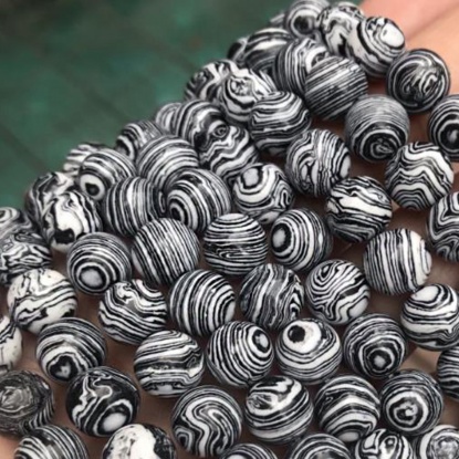 Picture of Malachite ( Synthetic ) Beads Round Black & White Dyed & Heated 8mm Dia., 39cm(15 3/8") - 38cm(15") long, 1 Strand (Approx 46 PCs/Strand)