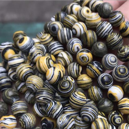 Picture of Malachite ( Synthetic ) Beads Round Black & Yellow Dyed & Heated 8mm Dia., 39cm(15 3/8") - 38cm(15") long, 1 Strand (Approx 46 PCs/Strand)