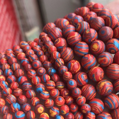 Изображение Малахит ( Синтетический ) Бусины Круглые Красный и Синий Крашеный 8мм диаметр, 39см - 38см длина, 1 Нитка (Примерно 46 шт/Нитка)