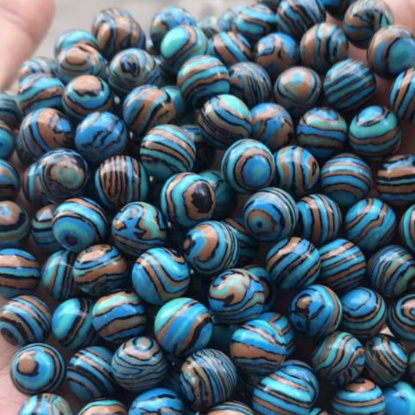 Picture of Malachite ( Synthetic ) Beads Round Blue Dyed & Heated 10mm Dia., 39cm(15 3/8") - 38cm(15") long, 1 Strand (Approx 36 PCs/Strand)