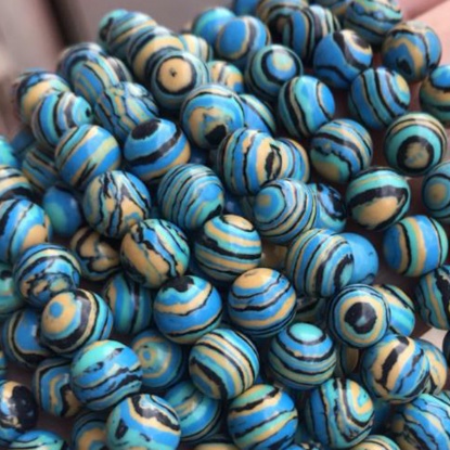 Picture of Malachite ( Synthetic ) Beads Round Yellow & Blue Dyed & Heated 10mm Dia., 39cm(15 3/8") - 38cm(15") long, 1 Strand (Approx 36 PCs/Strand)