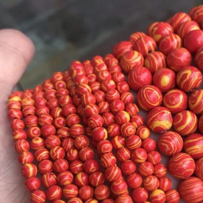 Picture of Malachite ( Synthetic ) Beads Round Red & Yellow Dyed & Heated 10mm Dia., 39cm(15 3/8") - 38cm(15") long, 1 Strand (Approx 36 PCs/Strand)
