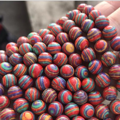Picture of Malachite ( Synthetic ) Beads Round Multicolor Dyed & Heated 10mm Dia., 39cm(15 3/8") - 38cm(15") long, 1 Strand (Approx 36 PCs/Strand)