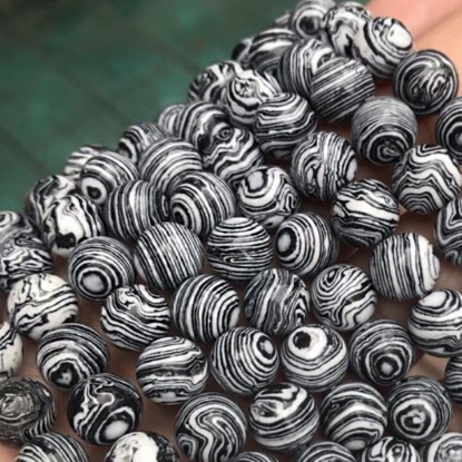 Picture of Malachite ( Synthetic ) Beads Round Black & White Dyed & Heated 10mm Dia., 39cm(15 3/8") - 38cm(15") long, 1 Strand (Approx 36 PCs/Strand)