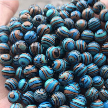 Picture of Malachite ( Synthetic ) Beads Round Blue Dyed & Heated 12mm Dia., 39cm(15 3/8") - 38cm(15") long, 1 Strand (Approx 32 PCs/Strand)