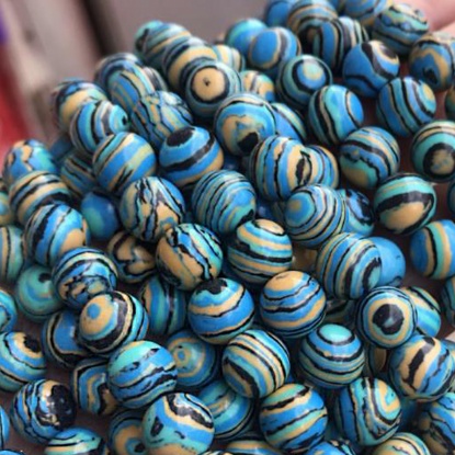 Picture of Malachite ( Synthetic ) Beads Round Yellow & Blue Dyed & Heated 12mm Dia., 39cm(15 3/8") - 38cm(15") long, 1 Strand (Approx 32 PCs/Strand)