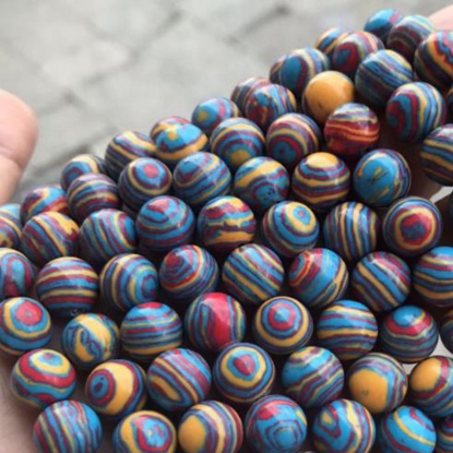 Picture of Malachite ( Synthetic ) Beads Round Multicolor Dyed & Heated 12mm Dia., 39cm(15 3/8") - 38cm(15") long, 1 Strand (Approx 32 PCs/Strand)