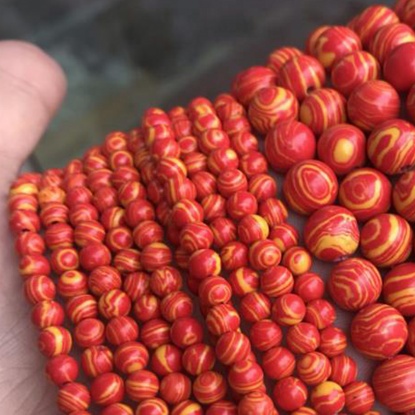 Picture of Malachite ( Synthetic ) Beads Round Red & Yellow Dyed & Heated 12mm Dia., 39cm(15 3/8") - 38cm(15") long, 1 Strand (Approx 32 PCs/Strand)