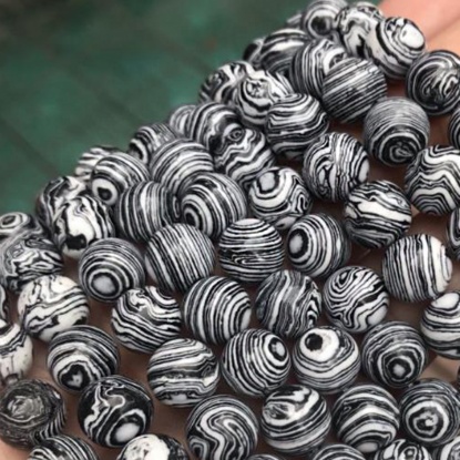 Picture of Malachite ( Synthetic ) Beads Round Black & White Dyed & Heated 12mm Dia., 39cm(15 3/8") - 38cm(15") long, 1 Strand (Approx 32 PCs/Strand)