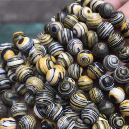 Picture of Malachite ( Synthetic ) Beads Round Black & Yellow Dyed & Heated 12mm Dia., 39cm(15 3/8") - 38cm(15") long, 1 Strand (Approx 32 PCs/Strand)