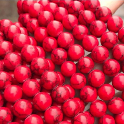 Bild von Türkis ( Synthetisch ) Perlen Rund Spalte Rot ca. 4mm D., 1 Strang (ca. 90 Stück/Strang)