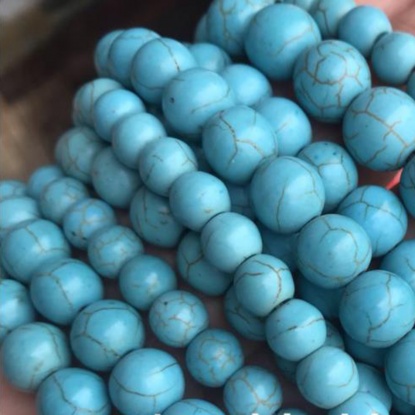 Picture of Turquoise ( Synthetic ) Beads Round Crack Light Blue About 4mm Dia, 1 Strand (Approx 90 PCs/Strand)