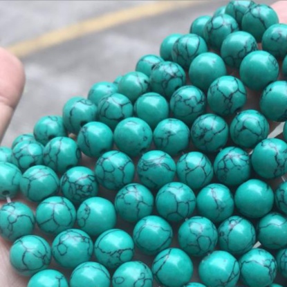 Image de Perles en Turquoise ( Synthétique) Rond Motifs Fissurés Vert 4mm Dia, 1 Enfilade (Env. 90 Pcs/Enfilade)