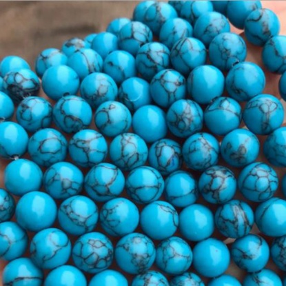 Bild von Türkis ( Synthetisch ) Perlen Rund Spalte Blau ca. 6mm D., 1 Strang (ca. 65 Stück/Strang)