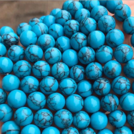Immagine di Turchese ( Sintetico ) Perline Tondo Crepa Blu Come 6mm Dia, 1 Filo (Circa 65 Pz/Treccia)