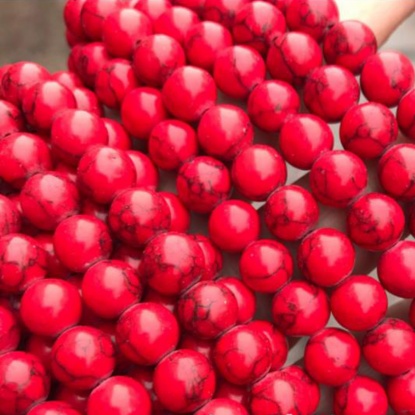 Bild von Türkis ( Synthetisch ) Perlen Rund Spalte Rot ca. 6mm D., 1 Strang (ca. 65 Stück/Strang)