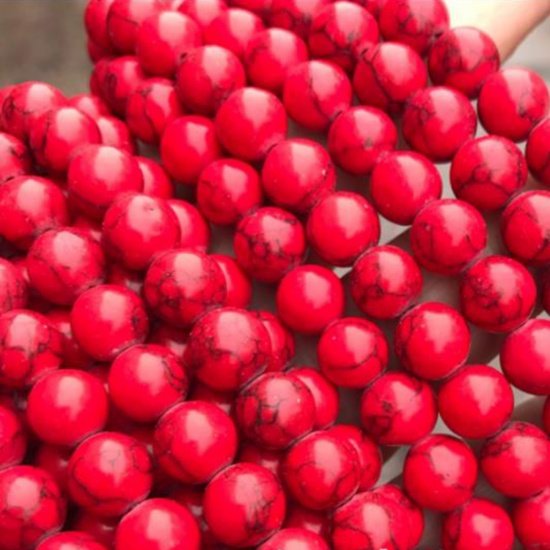 Immagine di Turchese ( Sintetico ) Perline Tondo Crepa Rosso Come 6mm Dia, 1 Filo (Circa 65 Pz/Treccia)