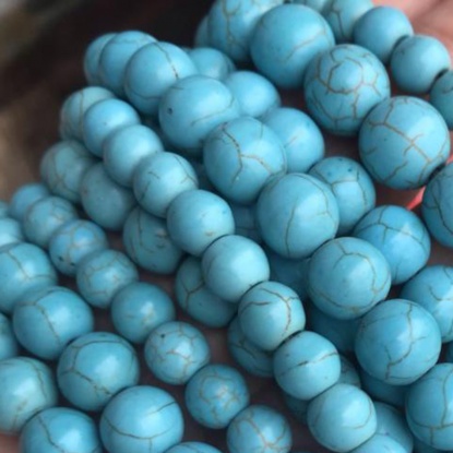 Bild von Türkis ( Synthetisch ) Perlen Rund Spalte Hellblau ca. 6mm D., 1 Strang (ca. 65 Stück/Strang)