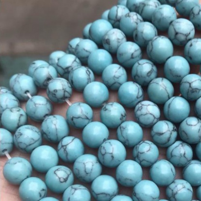 Picture of Turquoise ( Synthetic ) Beads Round Crack Light Blue About 6mm Dia, 1 Strand (Approx 65 PCs/Strand)
