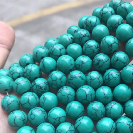 Immagine di Turchese ( Sintetico ) Perline Tondo Crepa Verde Come 6mm Dia, 1 Filo (Circa 65 Pz/Treccia)