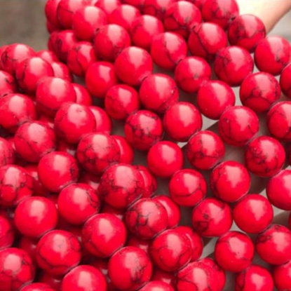 Bild von Türkis ( Synthetisch ) Perlen Rund Spalte Rot ca. 8mm D., 1 Strang (ca. 48 Stück/Strang)