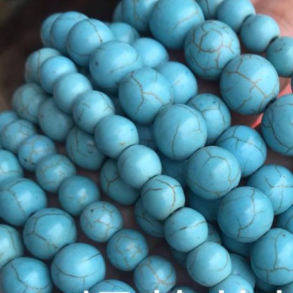 Picture of Turquoise ( Synthetic ) Beads Round Crack Light Blue About 8mm Dia, 1 Strand (Approx 48 PCs/Strand)