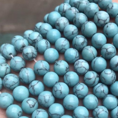 Bild von Türkis ( Synthetisch ) Perlen Rund Spalte Hellblau ca. 8mm D., 1 Strang (ca. 48 Stück/Strang)