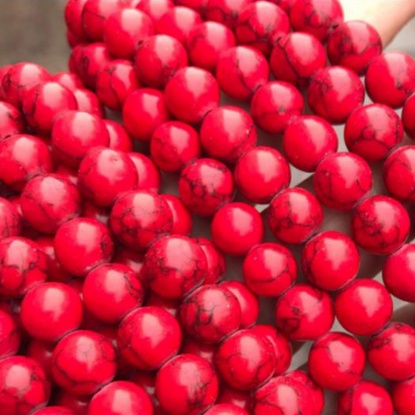 Bild von Türkis ( Synthetisch ) Perlen Rund Spalte Rot ca. 10mm D., 1 Strang (ca. 38 Stück/Strang)