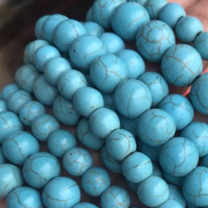 Bild von Türkis ( Synthetisch ) Perlen Rund Spalte Hellblau ca. 10mm D., 1 Strang (ca. 38 Stück/Strang)