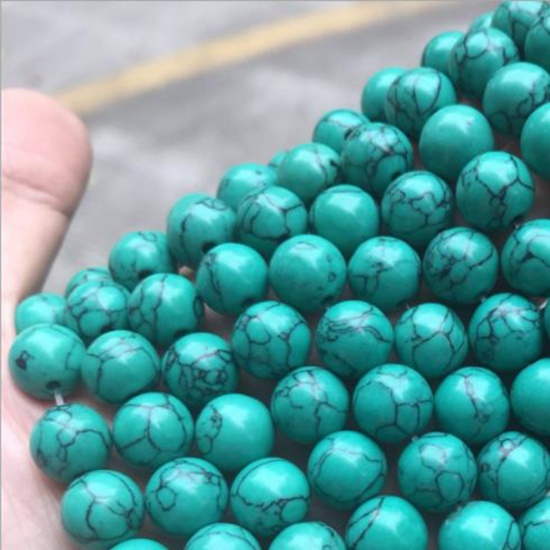 Immagine di Turchese ( Sintetico ) Perline Tondo Crepa Verde Come 10mm Dia, 1 Filo (Circa 38 Pz/Treccia)