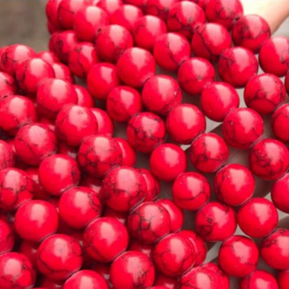 Image de Perles en Turquoise ( Synthétique) Rond Motifs Fissurés Rouge 12mm Dia, 1 Enfilade (Env. 32 Pcs/Enfilade)