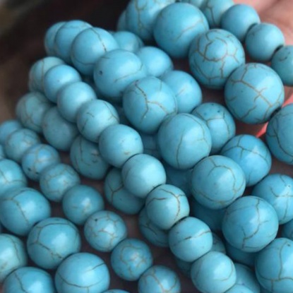 Bild von Türkis ( Synthetisch ) Perlen Rund Spalte Hellblau ca. 12mm D., 1 Strang (ca. 32 Stück/Strang)