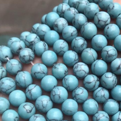 Bild von Türkis ( Synthetisch ) Perlen Rund Spalte Hellblau ca. 12mm D., 1 Strang (ca. 32 Stück/Strang)