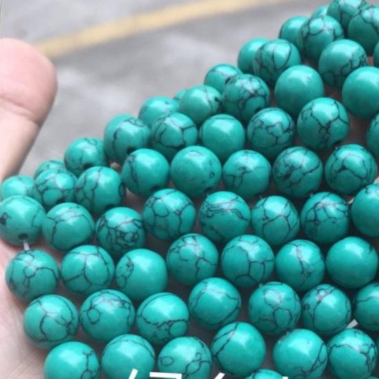 Immagine di Turchese ( Sintetico ) Perline Tondo Crepa Verde Come 12mm Dia, 1 Filo (Circa 32 Pz/Treccia)