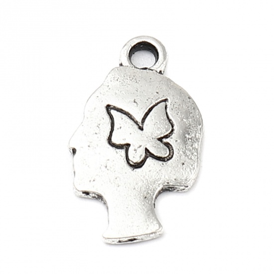 Picture of Zinc Based Alloy Charms Girl Antique Silver Color Butterfly 17mm x 10mm, 20 PCs