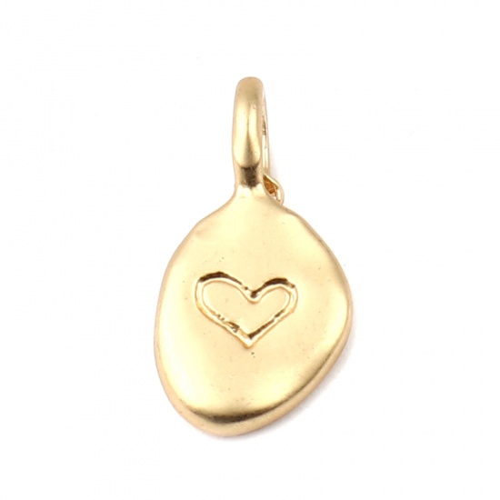Picture of Zinc Based Alloy Valentine's Day Charms Oval Matt Gold Heart 18mm x 9mm, 10 PCs