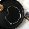 Bild von Acryl Halskette Herz Silberfarbe Imitat Perle 49cm lang, 1 Strang