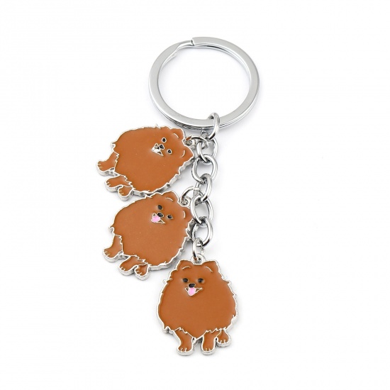 Picture of Keychain & Keyring Silver Tone Brown Pomeranian Enamel 92mm, 1 Piece