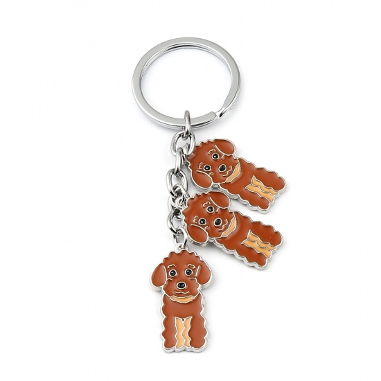 Picture of Keychain & Keyring Silver Tone Brown Poodle Animal Enamel 9.8cm, 1 Piece