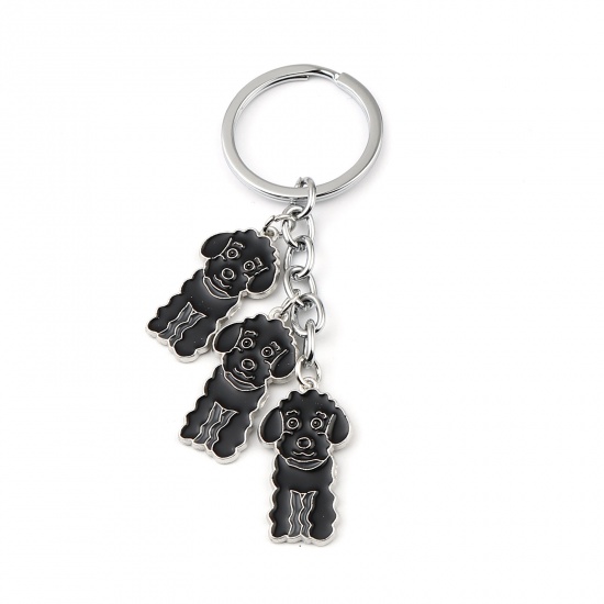Picture of Keychain & Keyring Silver Tone Black Poodle Animal Enamel 9.8cm, 1 Piece