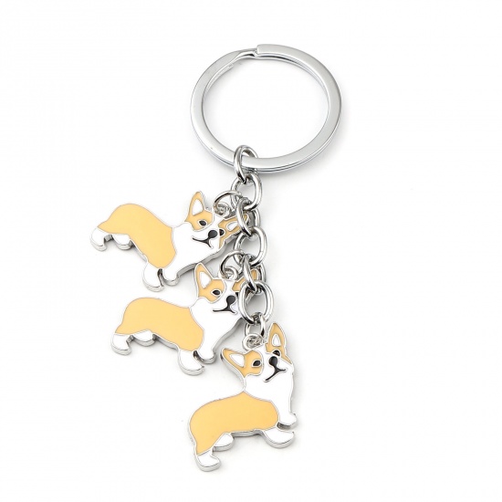 Picture of Keychain & Keyring Silver Tone Yellow Corrci Dog Enamel 93mm, 1 Piece