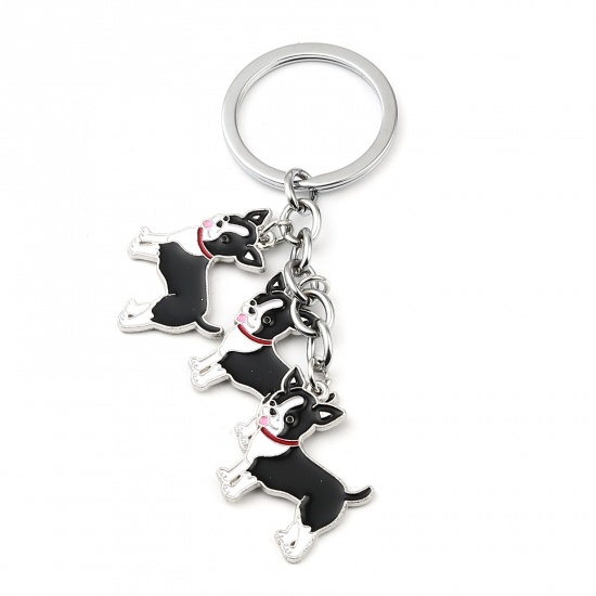 Picture of Keychain & Keyring Silver Tone Black Chihuahua Dog Enamel 95mm, 1 Piece