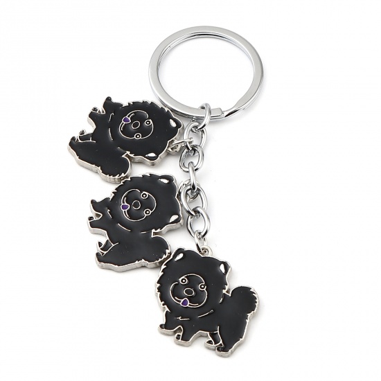Picture of Keychain & Keyring Silver Tone Black Chow Chow Dog Enamel 96mm, 1 Piece