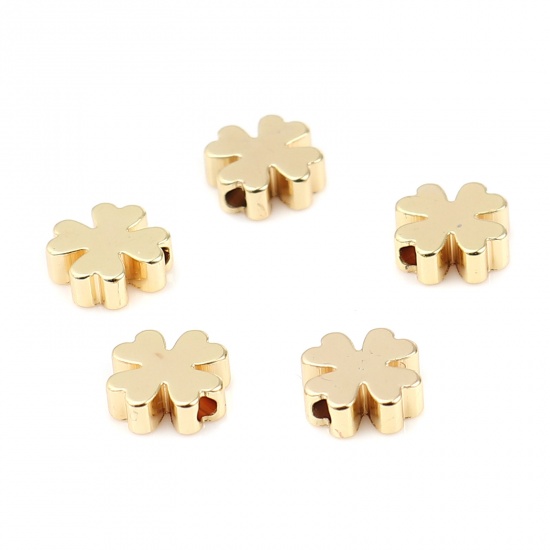 Picture of Copper Beads Flower 18K Real Gold Plated About 7mm x 7mm, Hole: Approx 1.1mm, 10 PCs